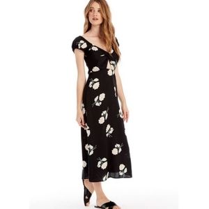 Saltwater Luxe Night Blooms Black Floral ASPEN Midi Dress M